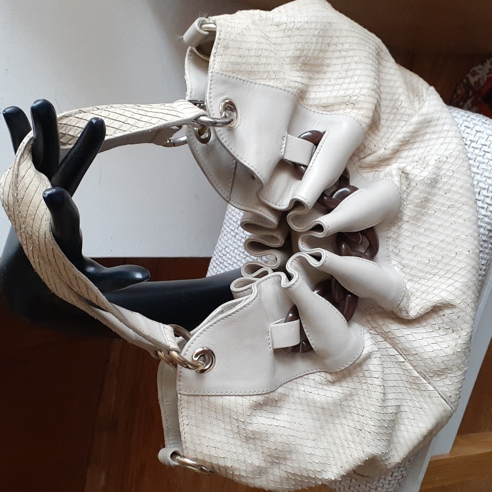 Furla Snake Embossed Leather Pompidou Bag EUC